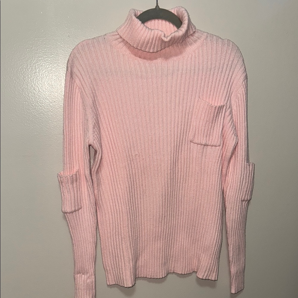 Soft Pink Cowl Neck Sweater with Ribbed Knit